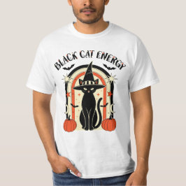 Svart Katt Energi Häxa Halloween T-Shirt