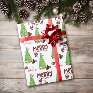 Svart katt, fågel och Julgran-inslagning Papper Presentpapper