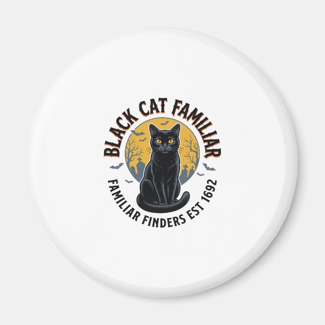 Svart Katt Familiar Vintage Halloween Räddningsdes Magnet (Framsidan)