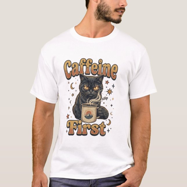 Svart katt fantasy krigare t-shirt (Framsida)