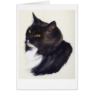 Svart katt färgad i vattenfärg hälsningskort