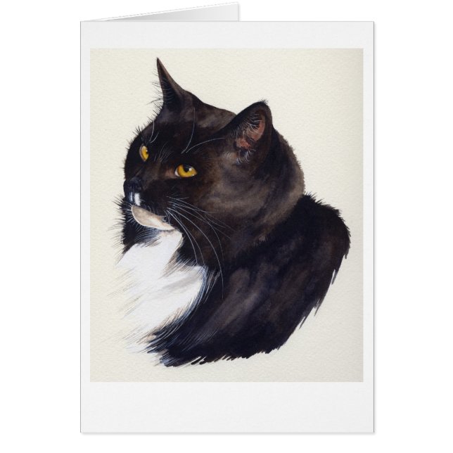 Svart katt färgad i vattenfärg hälsningskort (Framsidan)