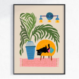 Svart Katt Färgrik Väggkonst Söt Katt Affisch Mode