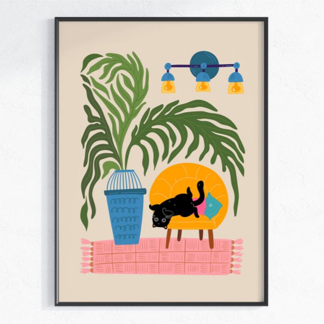 Svart Katt Färgrik Väggkonst Söt Katt Affisch Mode (Skapare uppladdad)