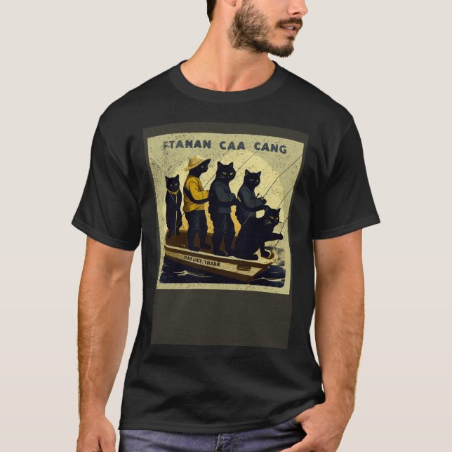 Svart Katt Fiske Lag T Shirt (Framsida)