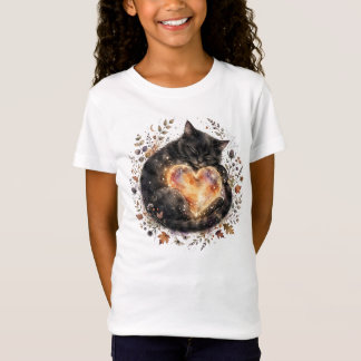 Svart Katt Flickor Barn T-Shirt