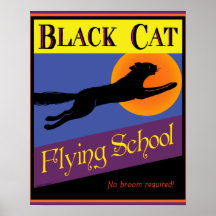 Svart katt flygskola vintage Halloween-affisch