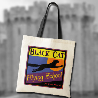 Svart katt flygskola Vintage Halloween-handväska Tygkasse