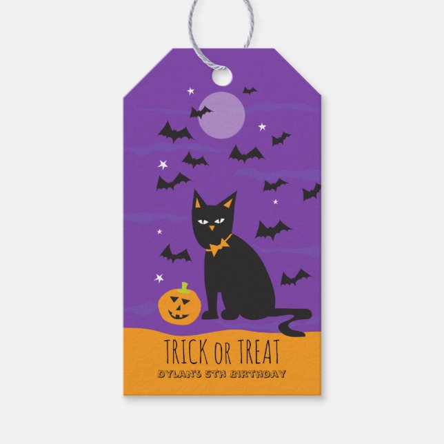 Svart katt Födelsedagsfest Halloween Gift Märkre Presentetikett (Framsidan)