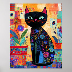 Svart katt, folklig konst poster