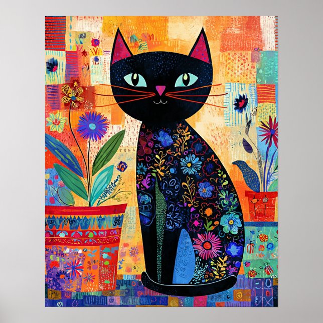 Svart katt, folklig konst poster (Framsidan)