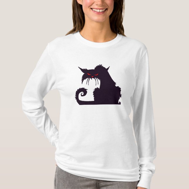 Svart katt för arg tee shirt (Framsida)