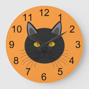 Svart katt för Halloween Wall Clock Stor Klocka