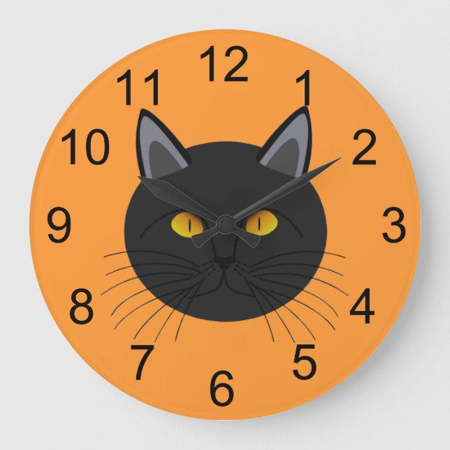 Svart katt för Halloween Wall Clock Stor Klocka (Framsida)