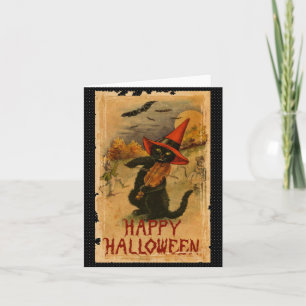 Svart katt för happy halloween som leker kort