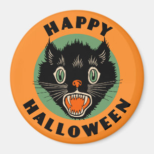 Svart katt för vintage - happy halloween magnet