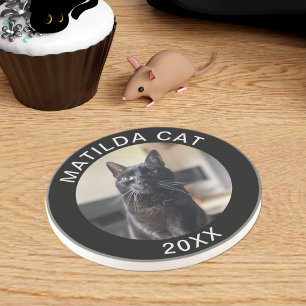 Svart Katt Foto Namn och År Anpassad Husdjur Under Underlägg
