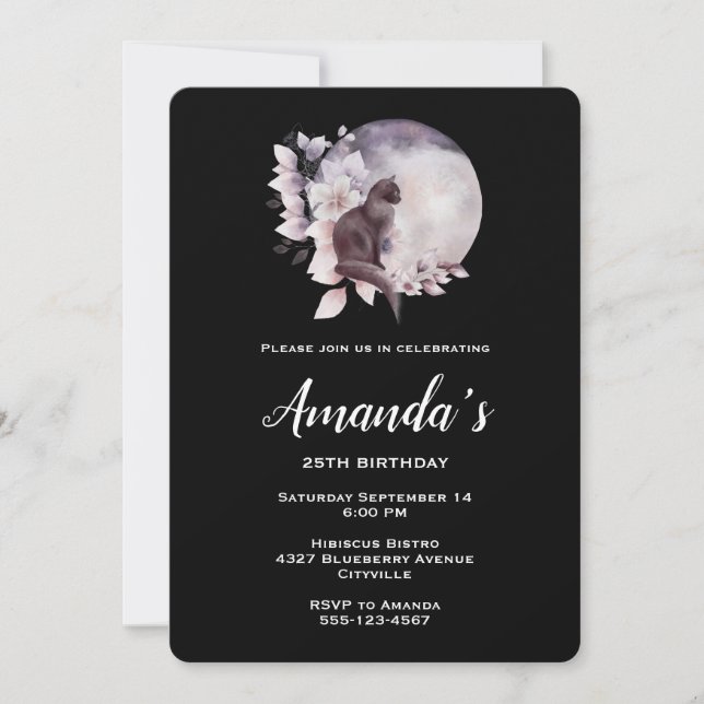 Svart katt framför en magisk full måndag inbjudningar (Framsida)