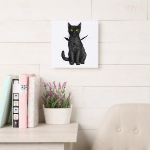 Svart katt fyrkantig klocka