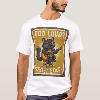 Svart Katt Gitarr Meow Solo T Shirt
