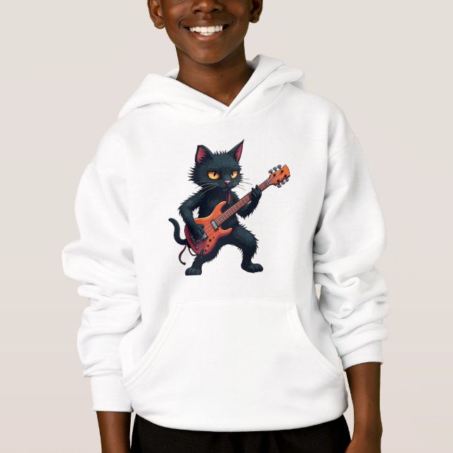 Svart katt gitarrspelare t shirt (Framsida)