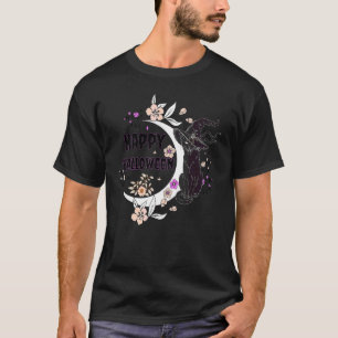 Svart Katt Glad Halloween Häxa Fullmåne Katt T-shi T Shirt
