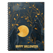 Svart Katt Glad Halloween Spiral Anteckningsbok