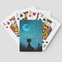 Svart katt gnistrar natt himmel modern illustratio casinokort