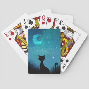 Svart katt gnistrar natt himmel modern illustratio casinokort