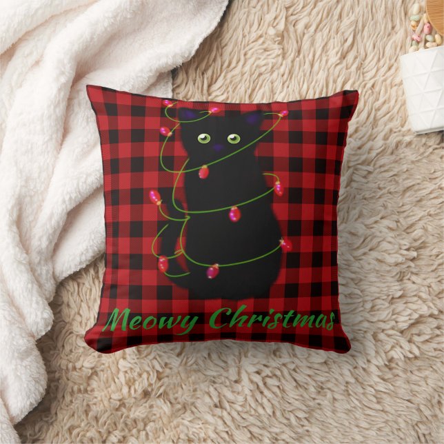 Svart katt | God jul | Bläck stjärna Kudde (Filt)