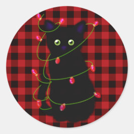 Svart katt | God jul | Bläck stjärna Runt Klistermärke