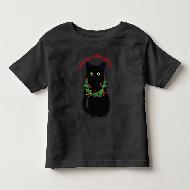 Svart katt | God jul | Holly garland T Shirt (Framsida)
