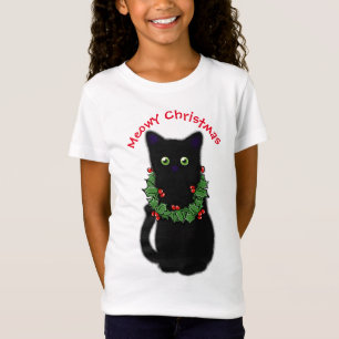 Svart katt God jul Holly garland T Shirt