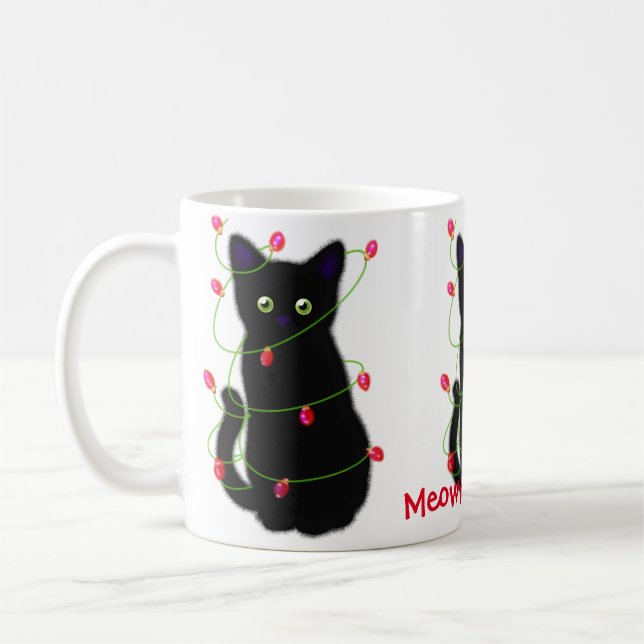 Svart katt | God jul | ljus för länkning Kaffemugg (Vänster)