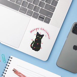 Svart katt God jul ljus för länkning Klistermärken