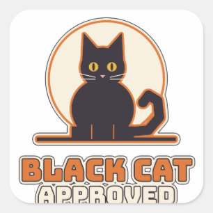 Svart Katt Godkänd Retro Måne Halloween Katt Fyrkantigt Klistermärke