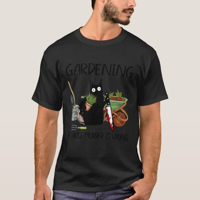Svart katt gör  eftersom mord är fel t shirt (Framsida)