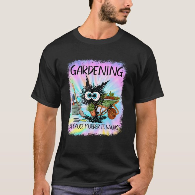 Svart katt gör  eftersom mord är fel t shirt (Framsida)