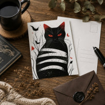 Svart Katt Gotisk Konst Röd Svart Modern Katt Illu