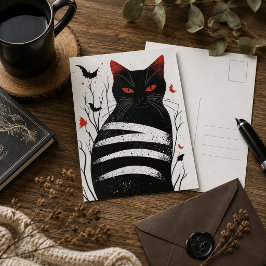 Svart Katt Gotisk Konst Röd Svart Modern Katt Illu Vykort