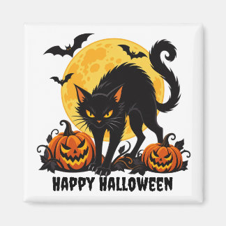 Svart Katt Gott Halloween Fyrkantig Magnet