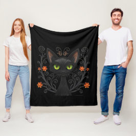 Svart katt gröna ögon Filigran Design Fleecefilt