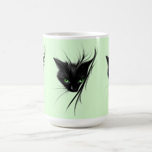 Svart katt gröna ögon Modern design kattälskare Kaffemugg