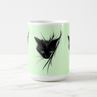 Svart katt gröna ögon Modern design kattälskare Kaffemugg