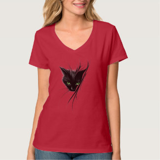 Svart Katt Gröna Ögon Modern Design Kattälskare T Shirt