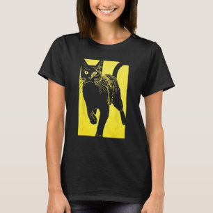 Svart Katt Gul Tryck T Shirt