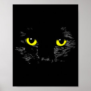 Svart katt gula ögon kattunge ansikte Halloween Poster