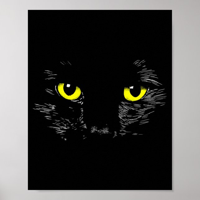 Svart katt gula ögon kattunge ansikte Halloween Poster (Framsidan)