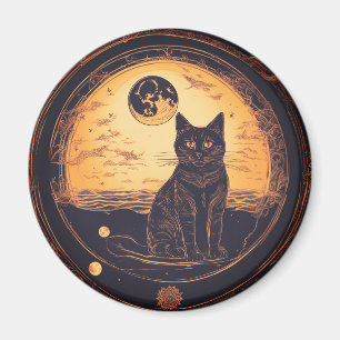 svart katt & "guld" måne magnet