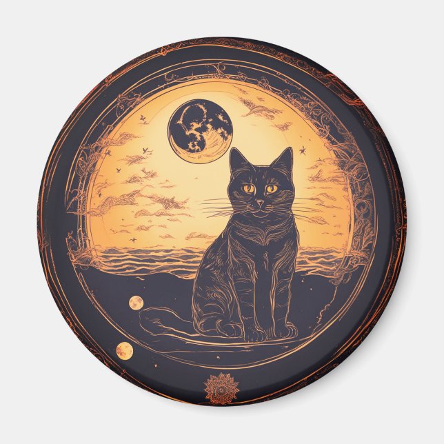 svart katt & "guld" måne magnet (Framsidan)
